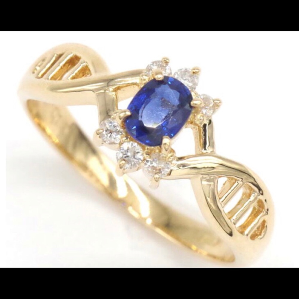 Genuine Blue Sapphire and Diamond Ring 18k YG